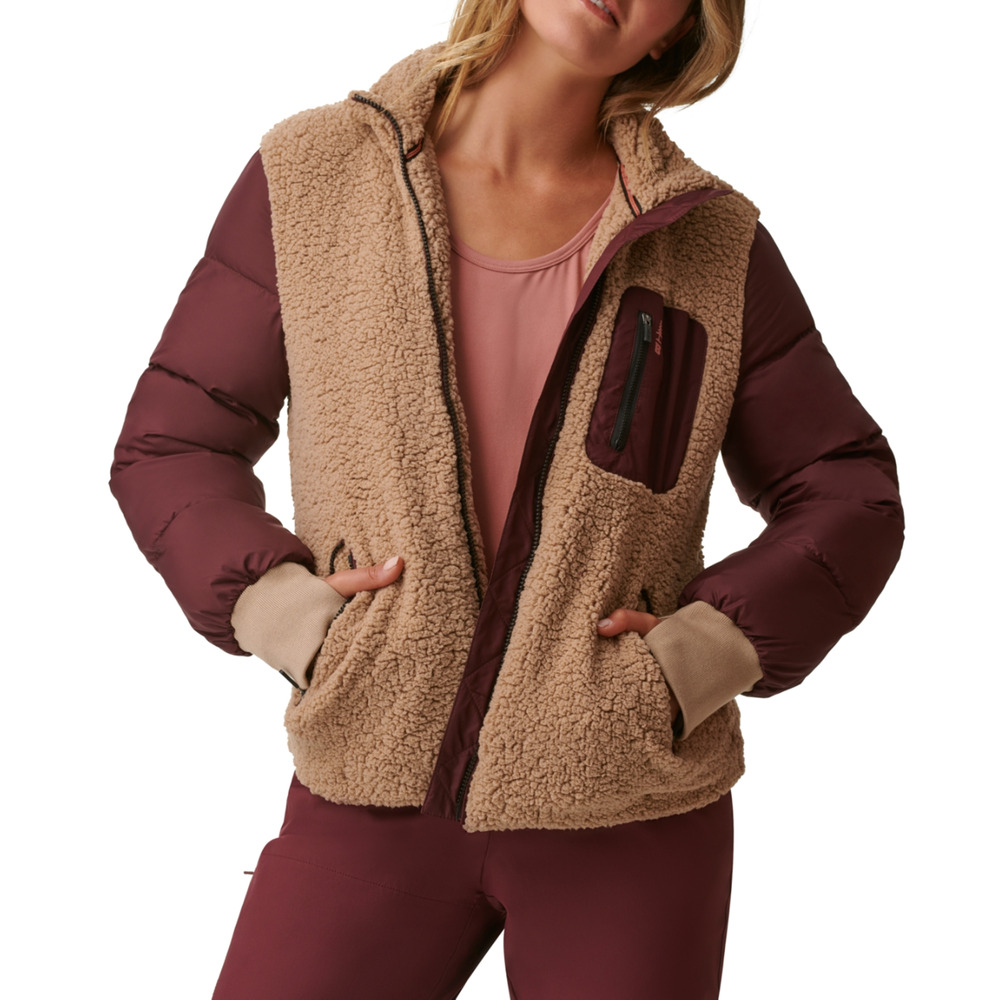 Bass Outdoor Women Quilted Sherpa Zip Up Puffer Jacket Toasted Nut Size S